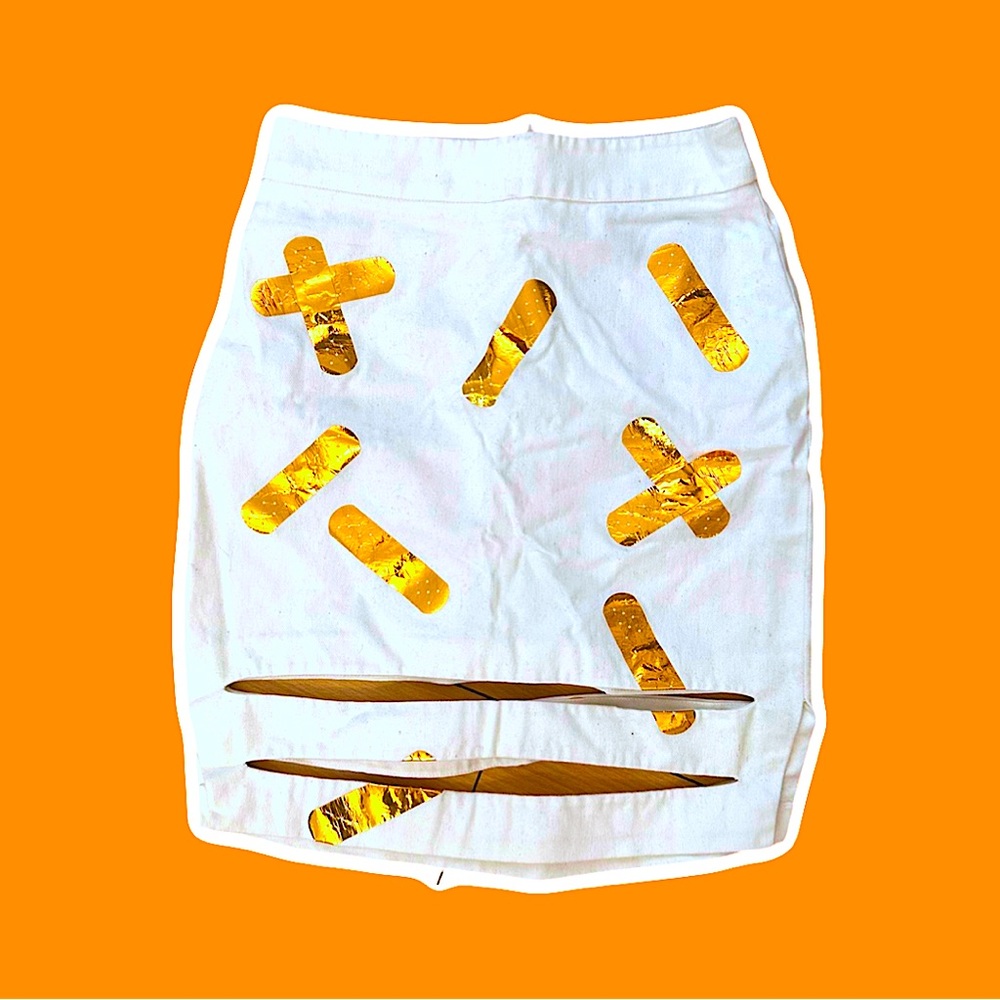 KTZ White Pencil Skirt w/ Gold Bandages & Slits